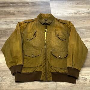 Vintage 90s PellePelle Olive Green 3XL Full Zip Pocket Flaps Plaid Bomber Jacket